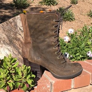 High heeled lace up combat boots